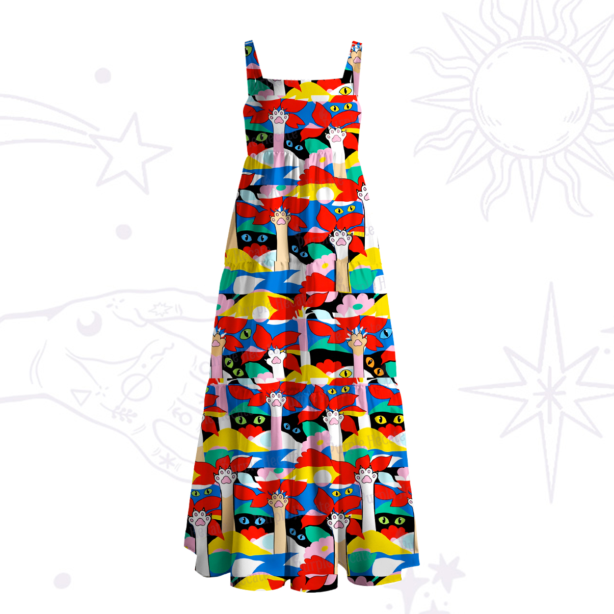 Purplehecate Pop Art Peek-a-Boo Wide Straps Maxi Dress