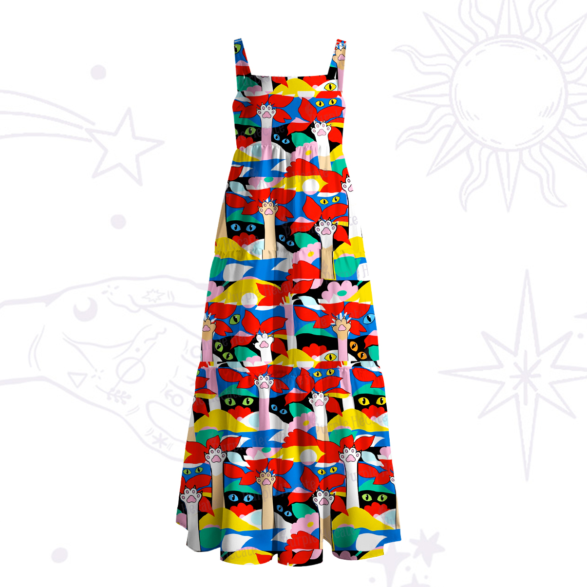 Purplehecate Pop Art Peek-a-Boo Wide Straps Maxi Dress