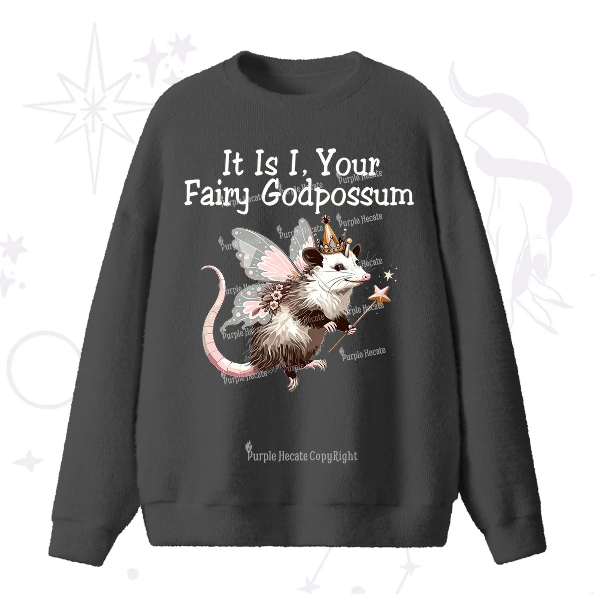 Purplehecate It Is I Your Fairy Godpossum Fuzzy Ugly Sweater