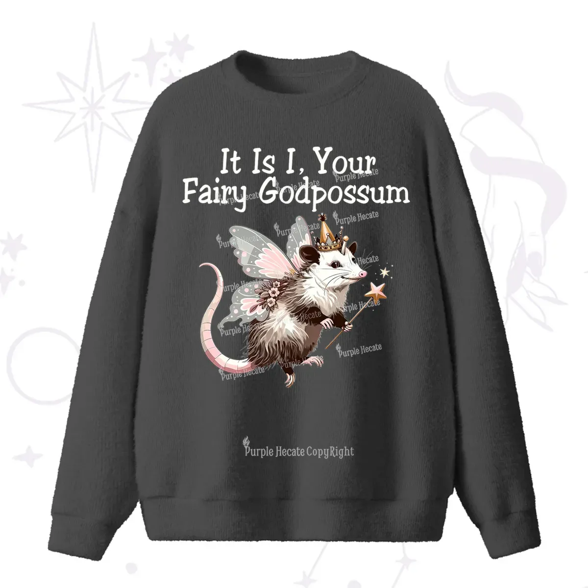 Purplehecate It Is I Your Fairy Godpossum Fuzzy Ugly Sweater