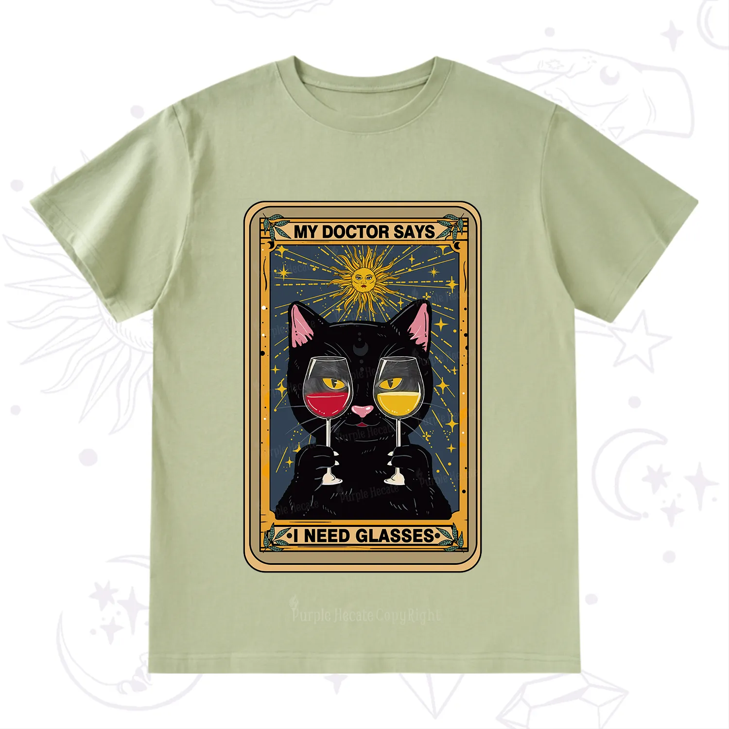 Purplehecate Funny Black Cat My Doctor Says I Need Glasses Tarot T-Shirt