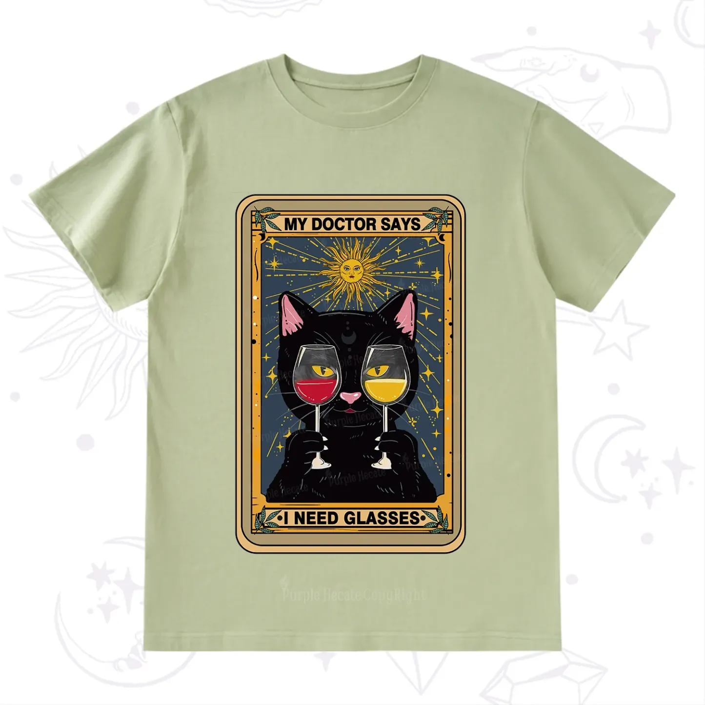 Purplehecate Funny Black Cat My Doctor Says I Need Glasses Tarot T-Shirt