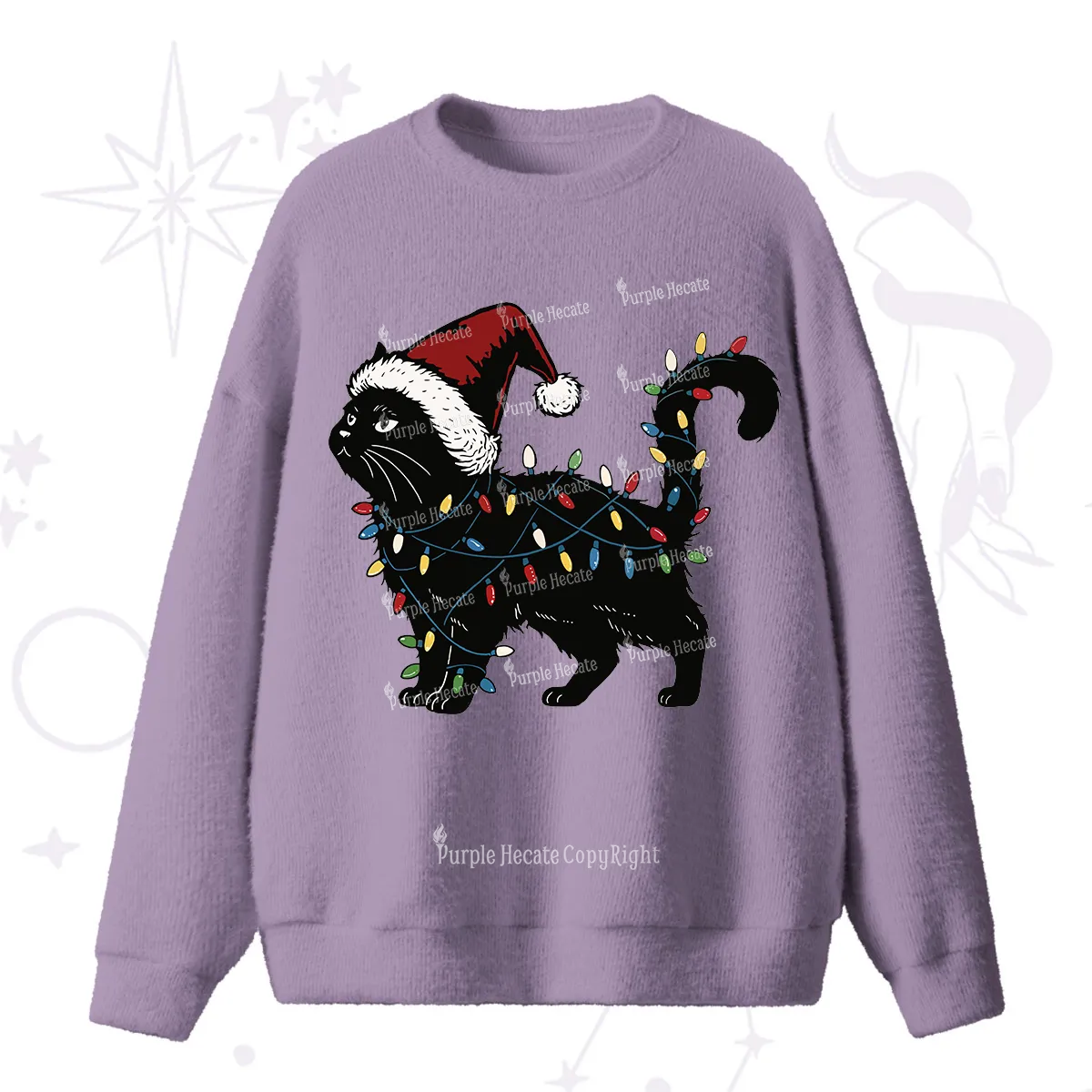 Purplehecate Cute Cat Christmas Fuzzy Sweater