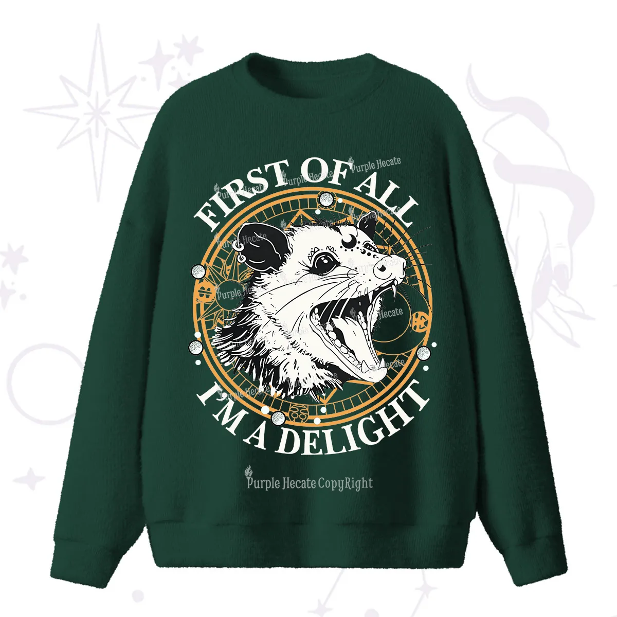 Purplehecate First Of All I Am A Delightful Angry Opossum Fuzzy Ugly Sweater