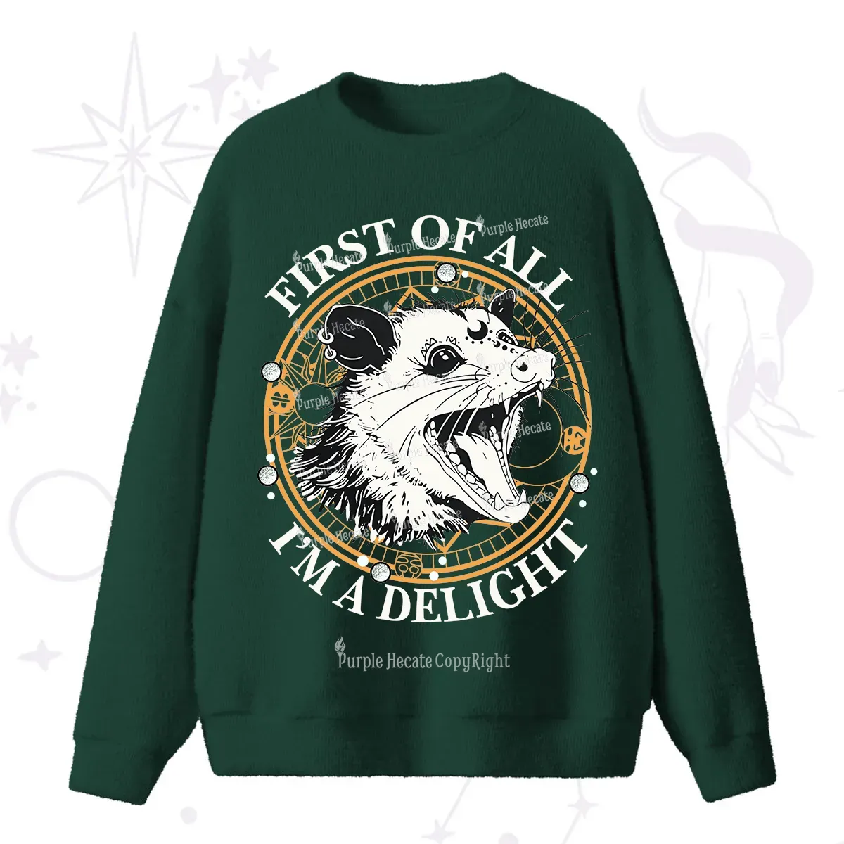 Purplehecate First Of All I Am A Delightful Angry Opossum Fuzzy Ugly Sweater