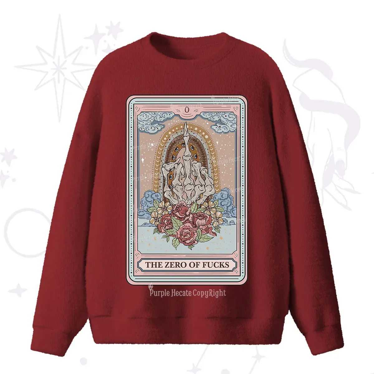 Purplehecate The Zero Of Fucks Tarot Fuzzy Ugly Sweater
