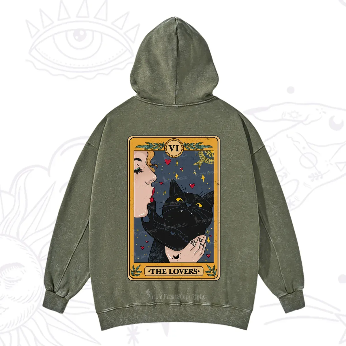 Purplehecate The Lovers Cat Tarot Washed Hoodie