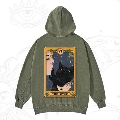 Purplehecate The Lovers Cat Tarot Washed Hoodie