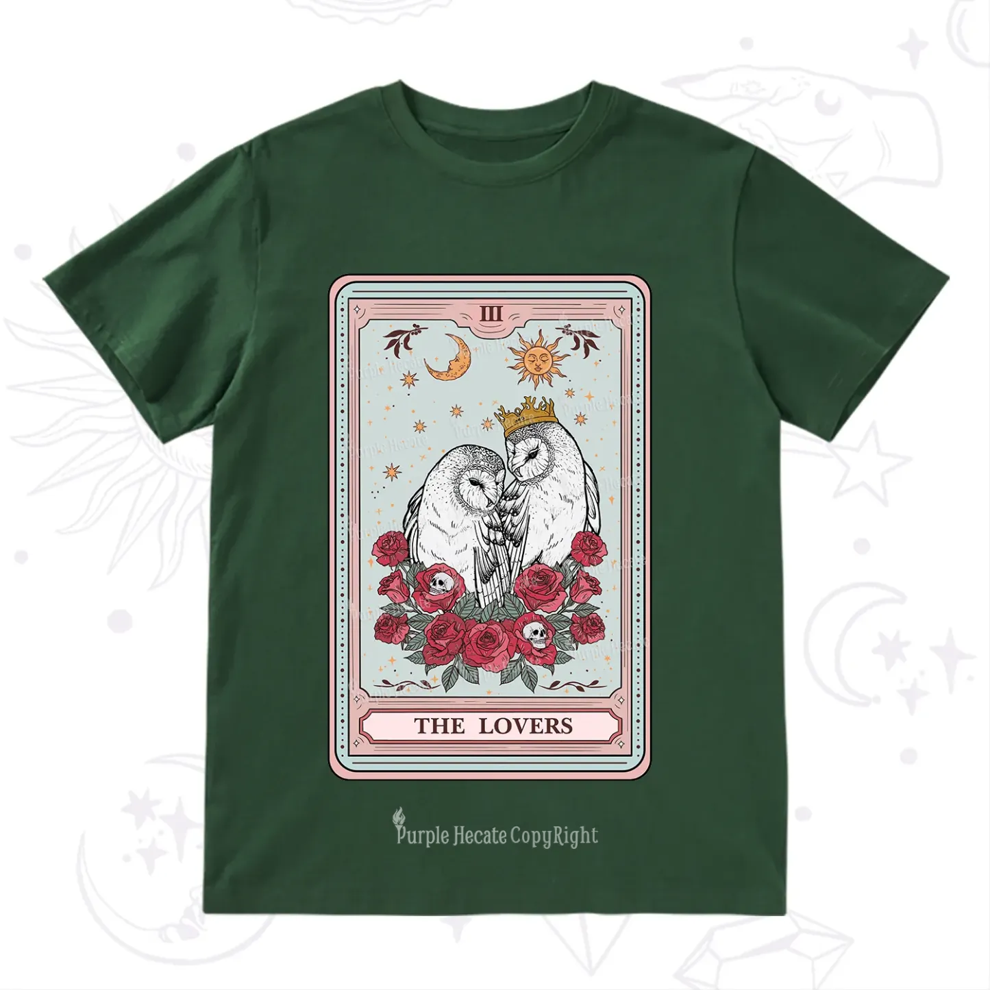 Purplehecate The Lovers Owls Tarot Card T-Shirt