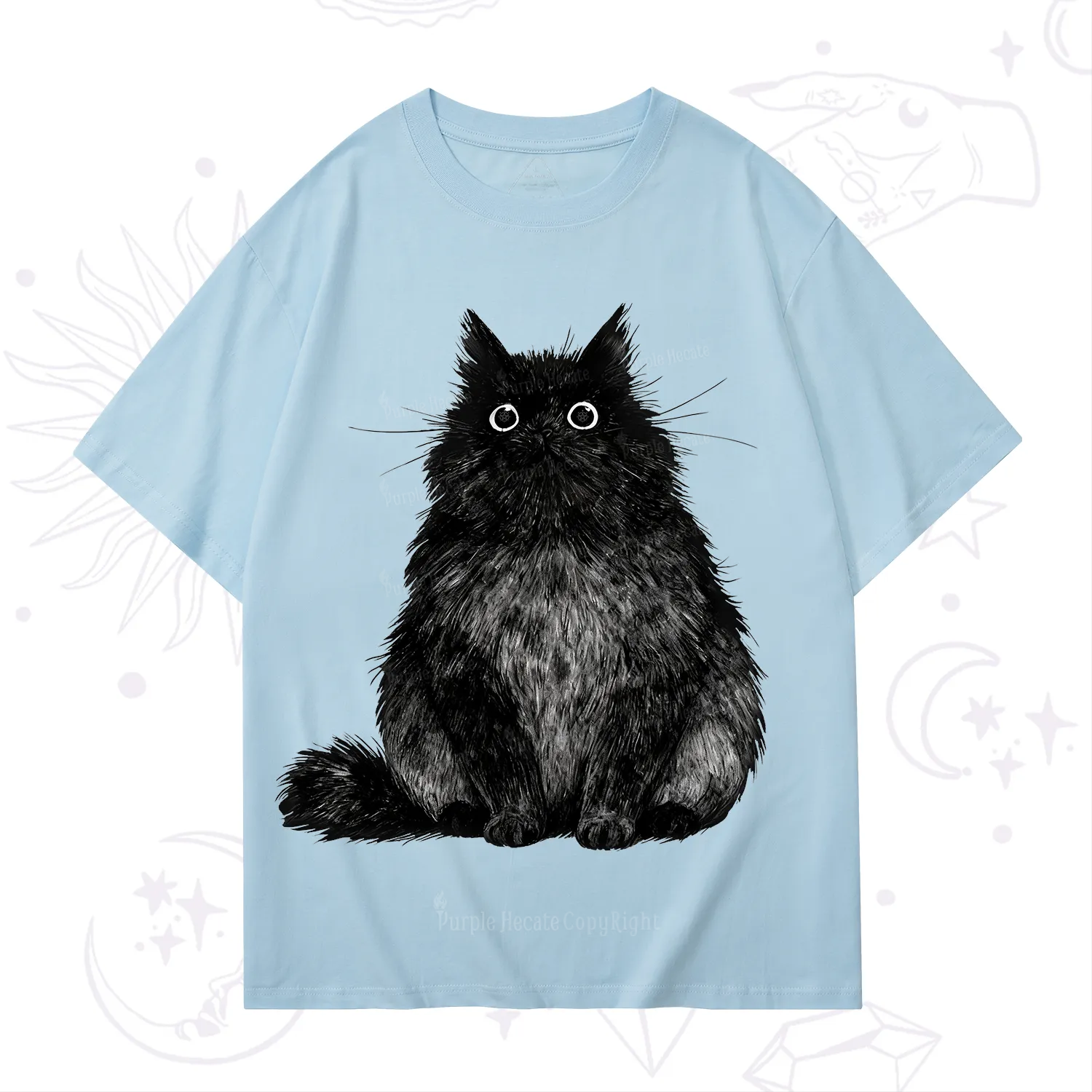 Purplehecate Cute Black Fluffy Cat T-Shirt