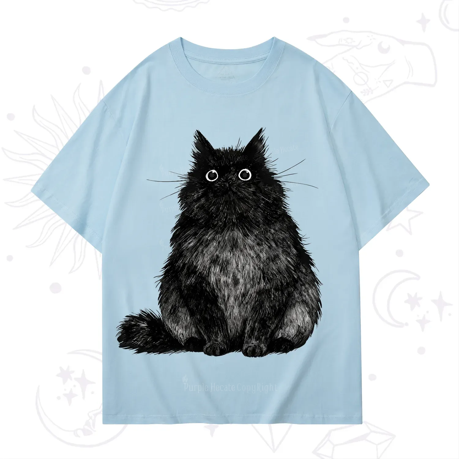 Purplehecate Cute Black Fluffy Cat T-Shirt