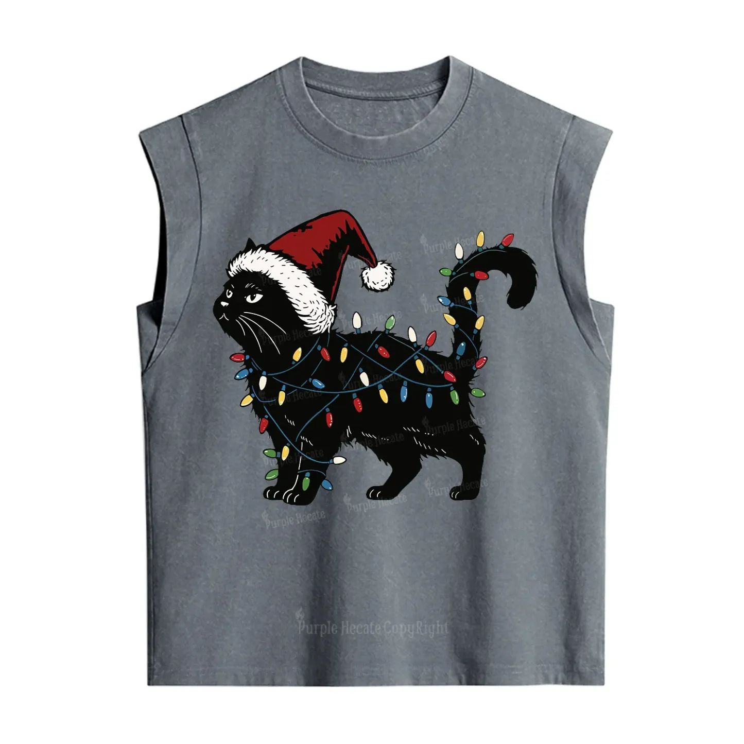 Purplehecate Cute Cat Christmas Vintage Washed Tank