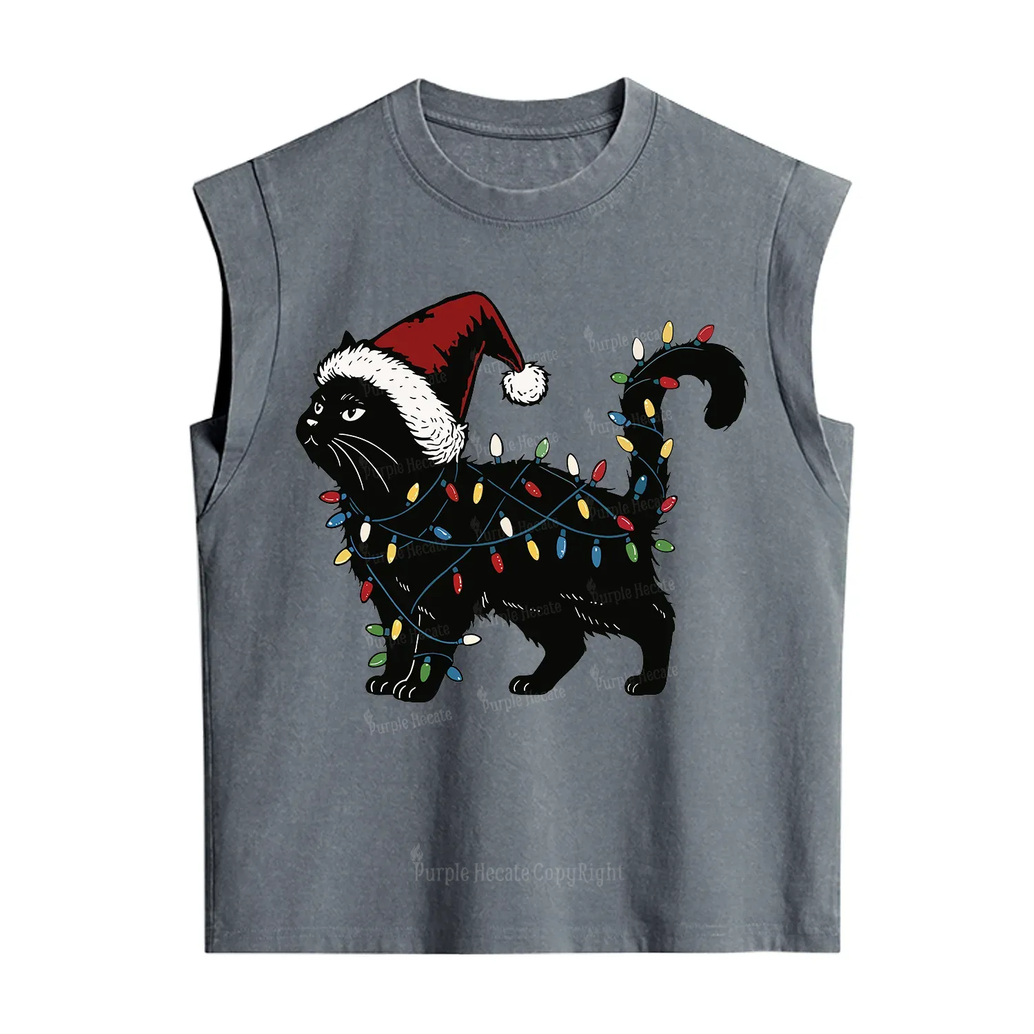 Purplehecate Cute Cat Christmas Vintage Washed Tank