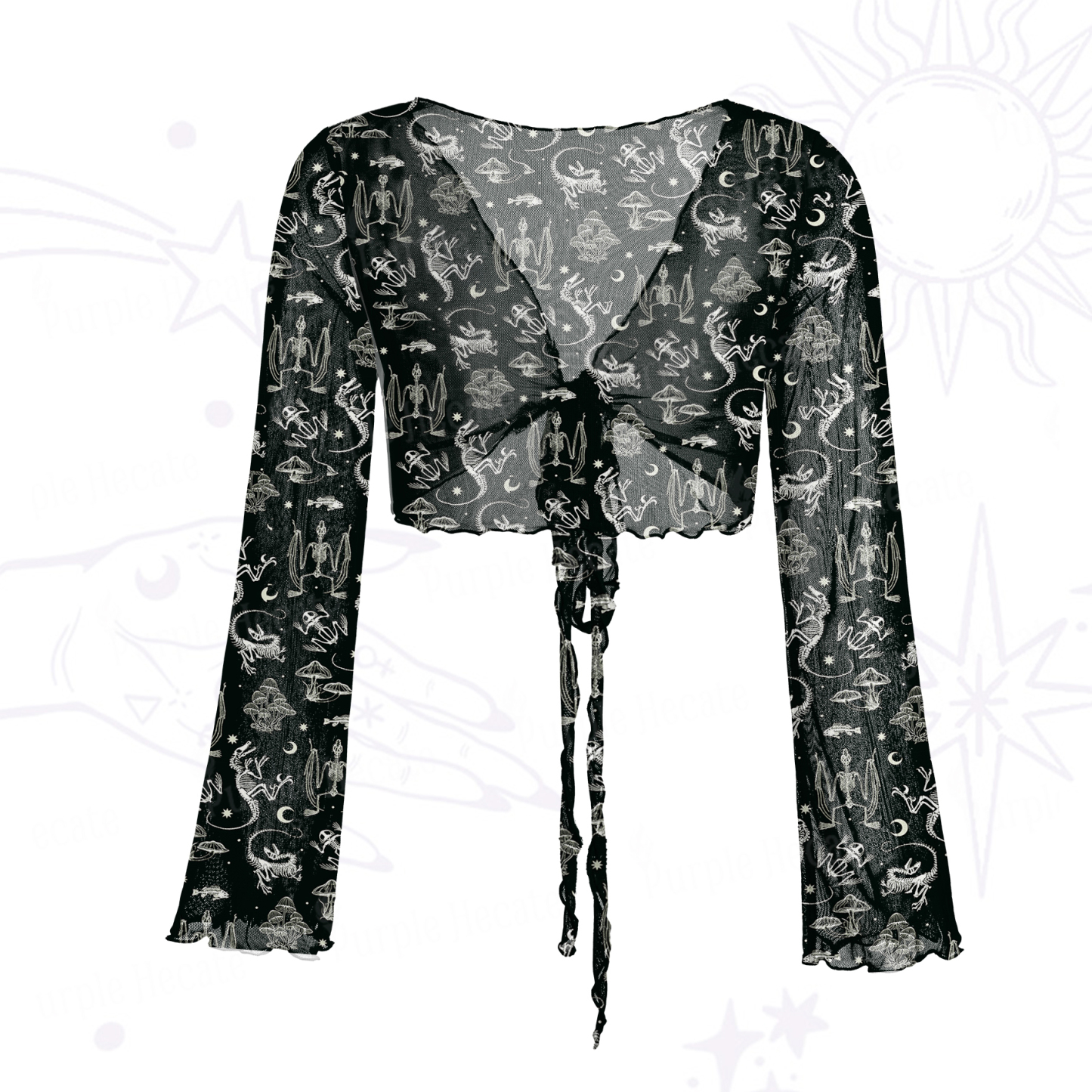 Purplehecate Prehistoric Fantasy Mesh Tie Front Top