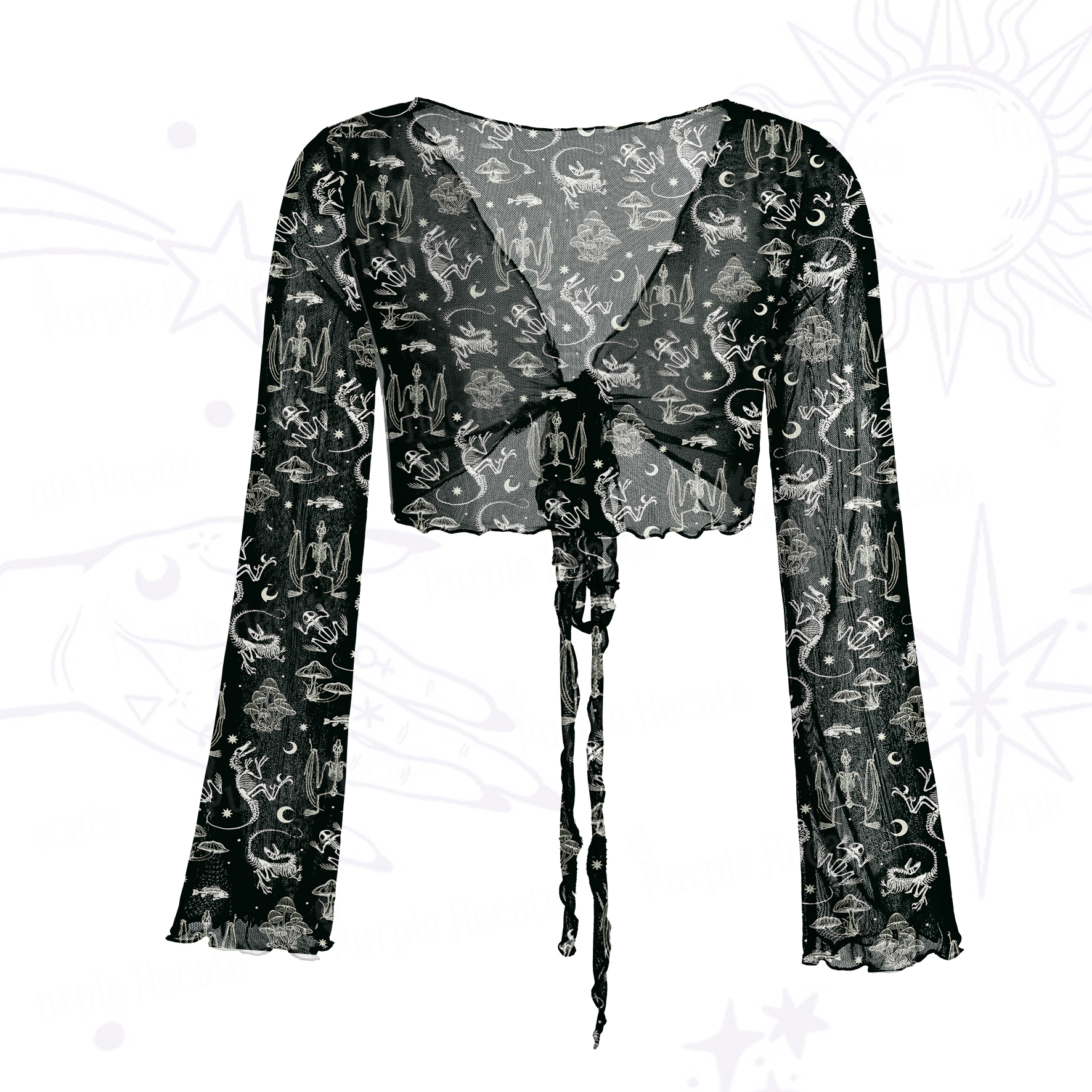 Purplehecate Prehistoric Fantasy Mesh Tie Front Top