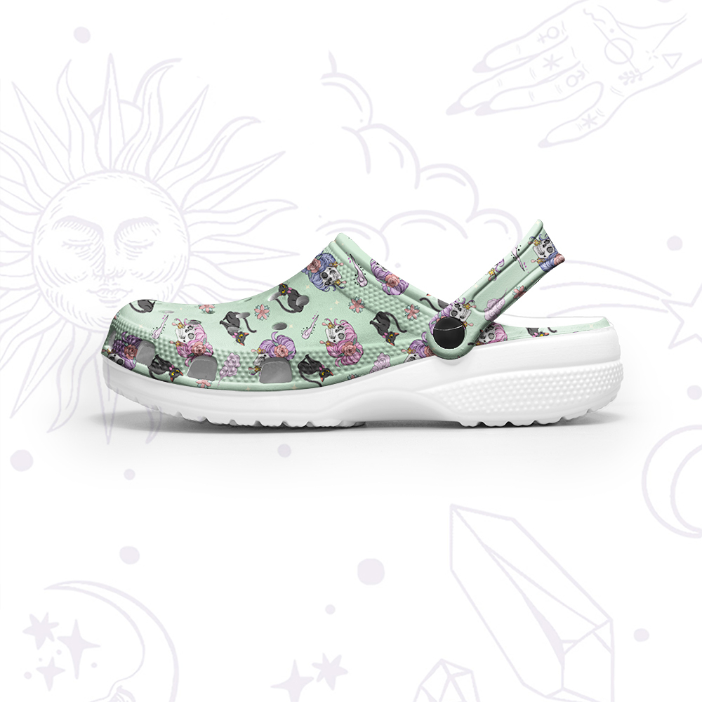 Purplehecate Magical Cat Skeleton Mom Rubber Clogs