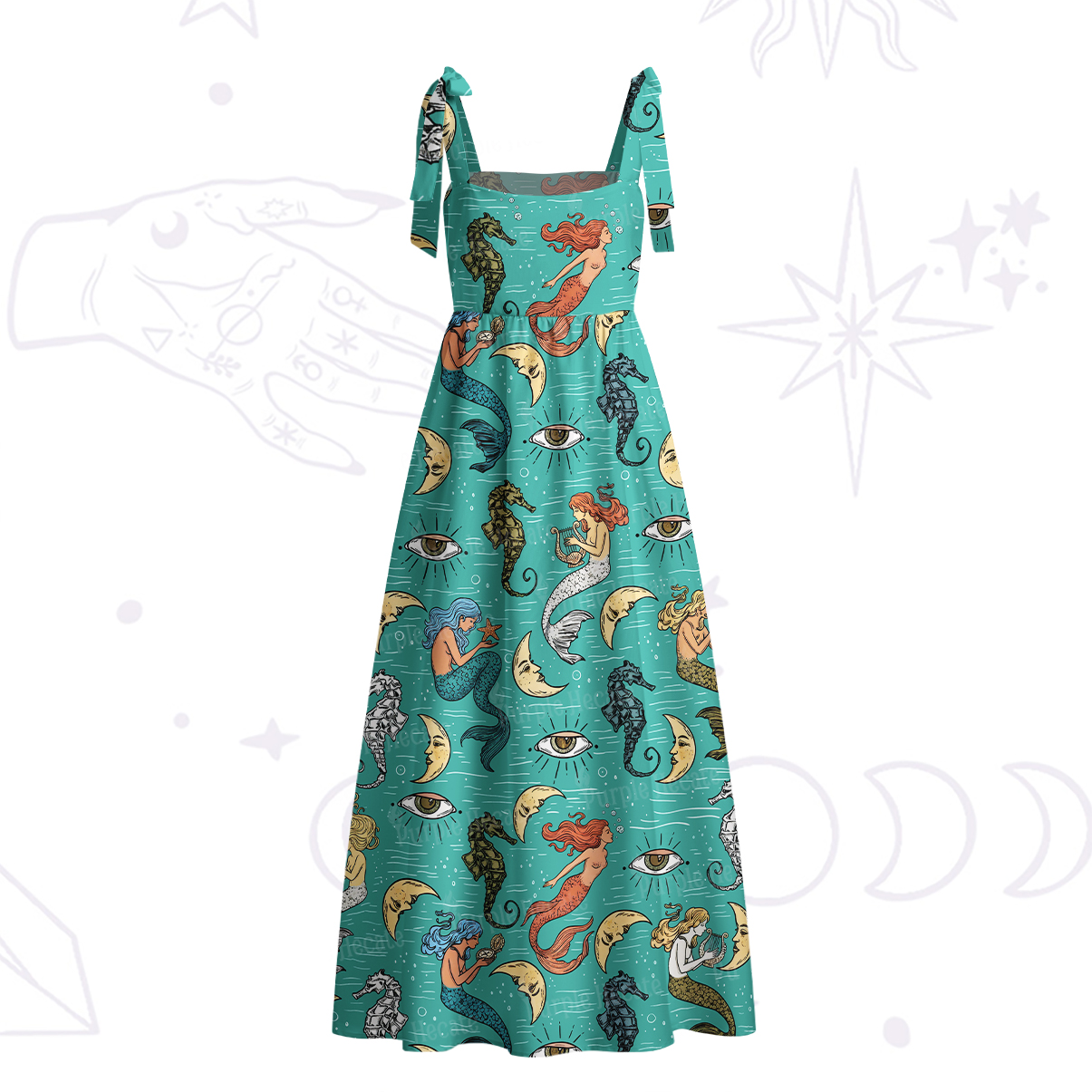 Purplehecate Mermaid Magic Tie Shoulder Maxi Dress