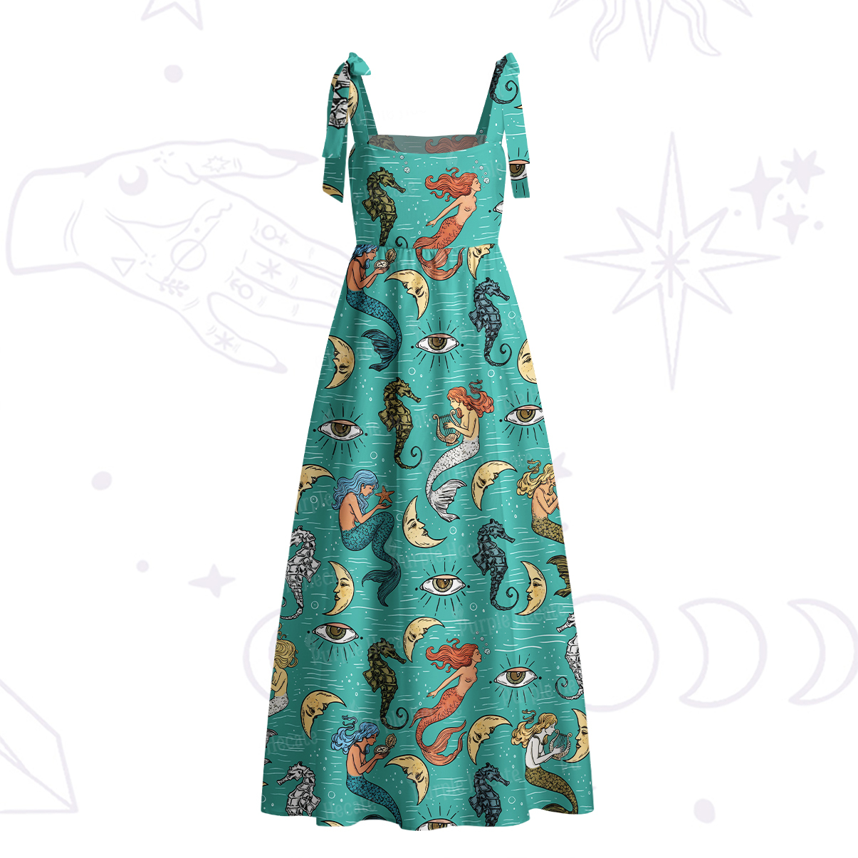 Purplehecate Mermaid Magic Tie Shoulder Maxi Dress
