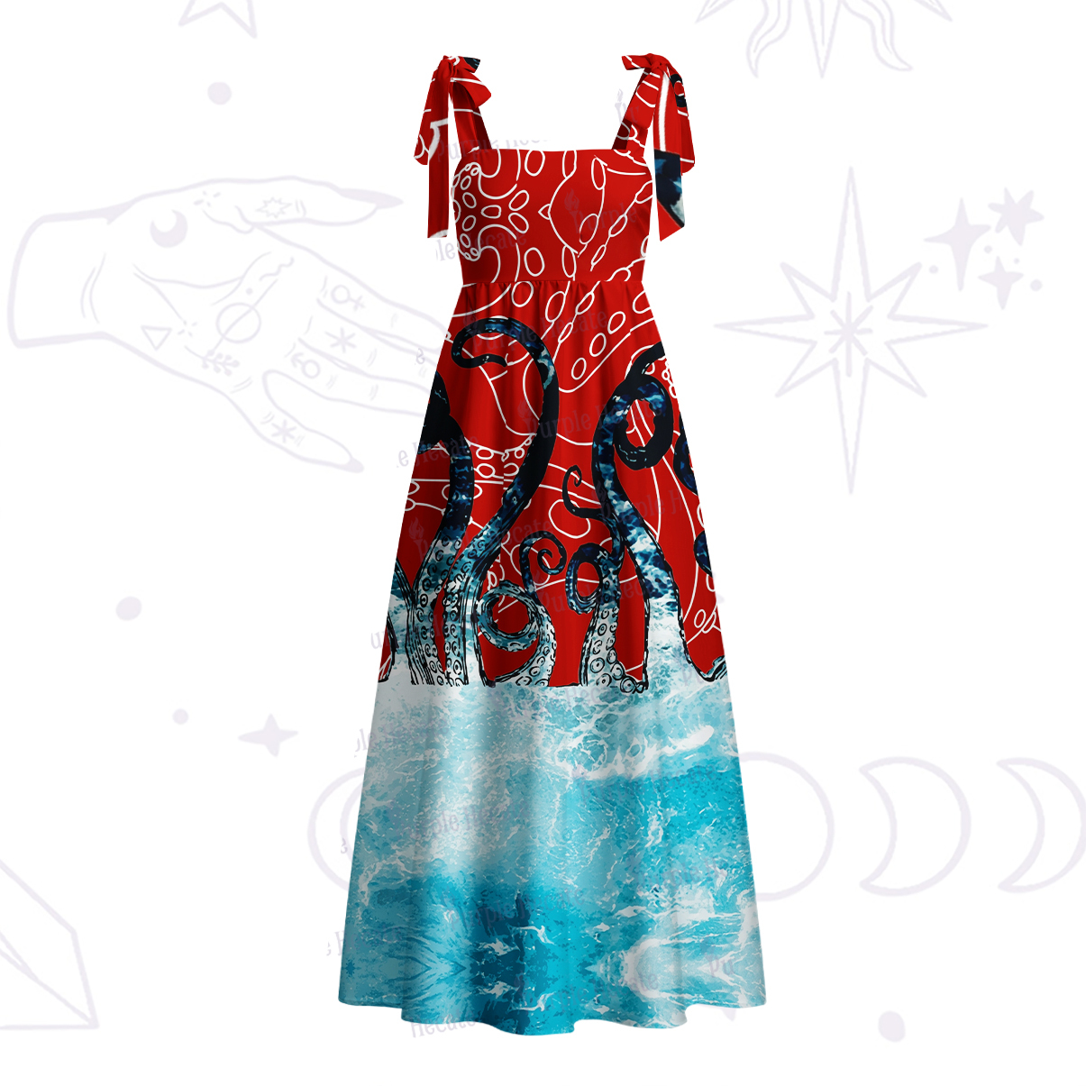 Purplehecate Ombre Octopus Glitter Tentacles Tie Shoulder Maxi Dress