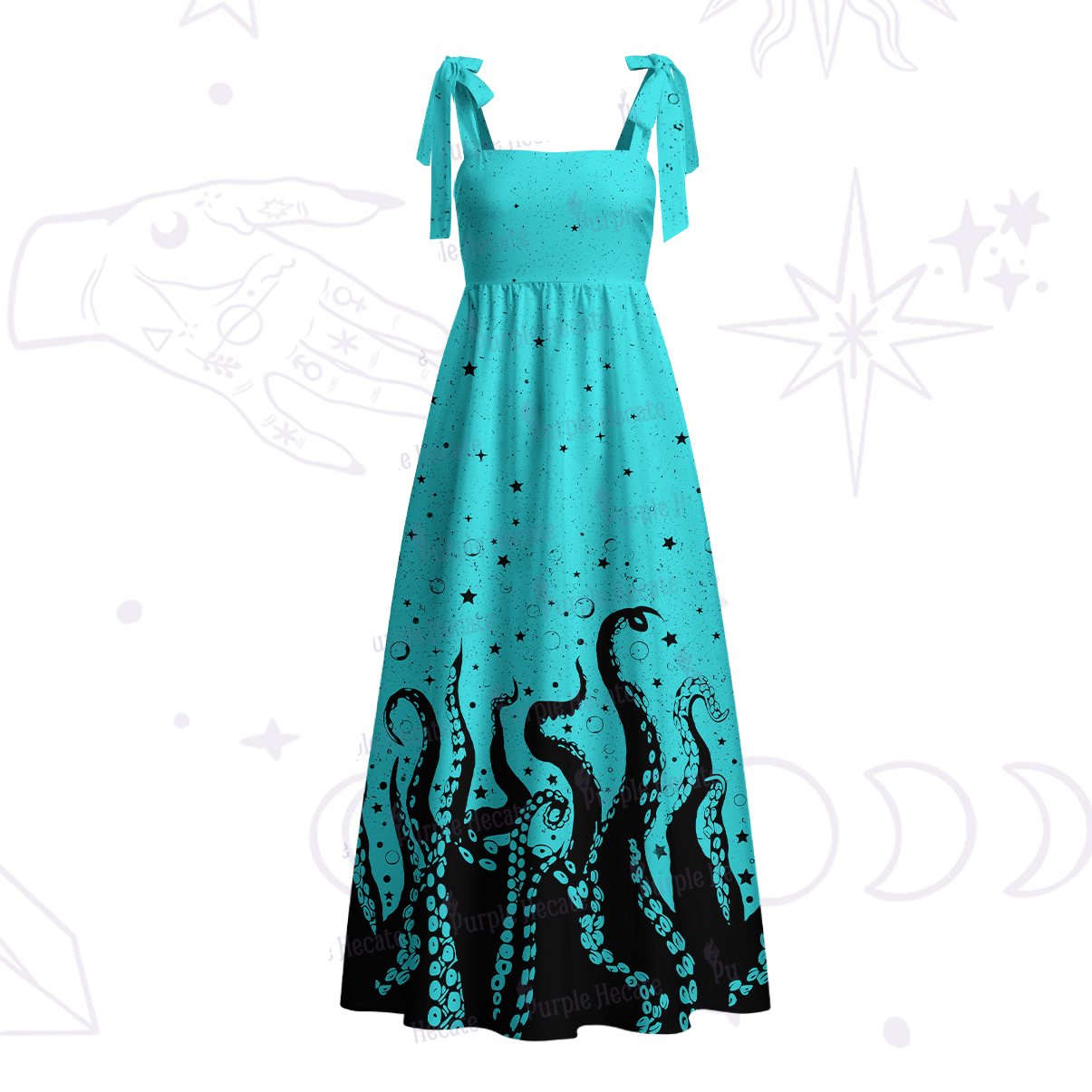 Purplehecate Tentacles of the Deep Tie Shoulder Maxi Dress