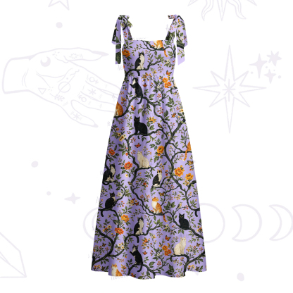 Purplehecate Enchanted Cat Grove Tie Shoulder Maxi Dress