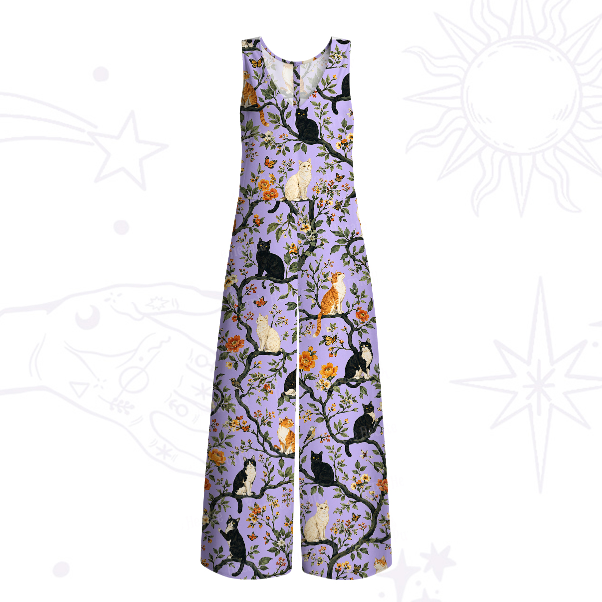Purplehecate Enchanted Cat Grove Wide Leg Jumpsuit