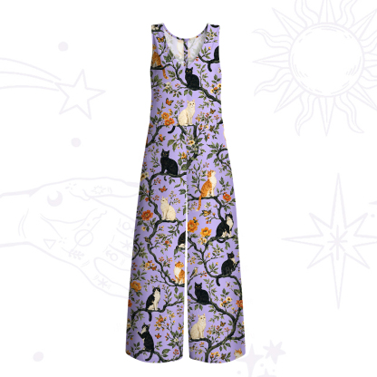Purplehecate Enchanted Cat Grove Wide Leg Jumpsuit