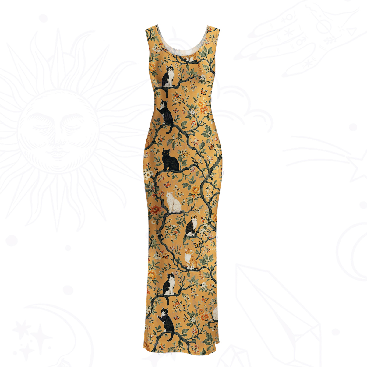 Purplehecate Enchanted Cat Grove Mesh Maxi Tank Beach Dress