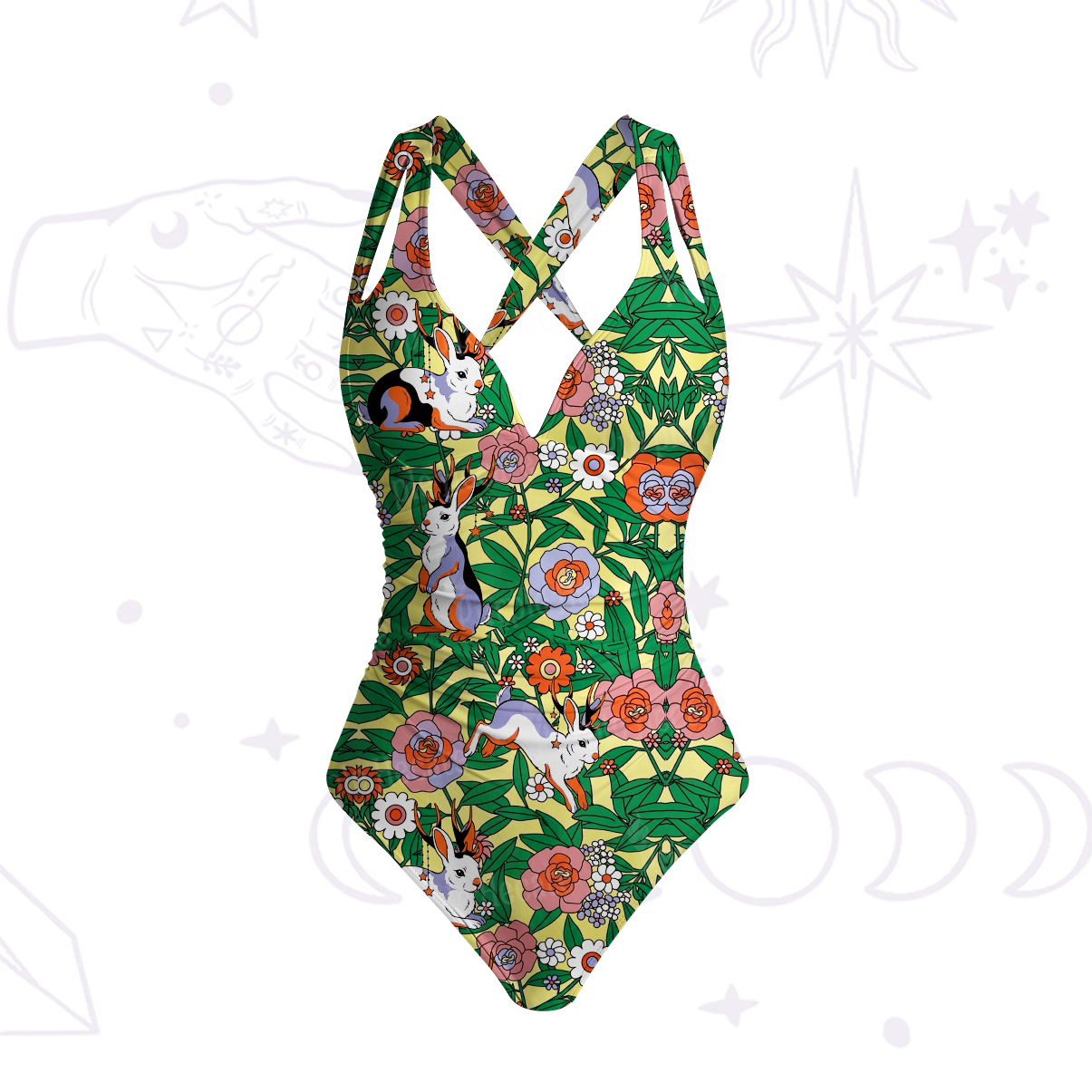 Purplehecate Mystic Blossom Bunny Garden One-Piece Swimsuit