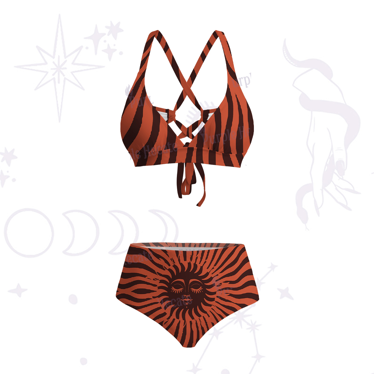 Purplehecate Radiance of the Sun Crisscross Tie-Back Bikini Set
