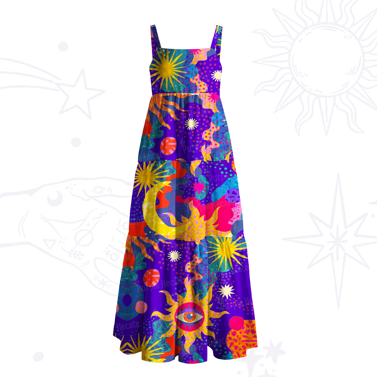 Purplehecate Sun Moon Spirit Dance Wide Straps Maxi Dress
