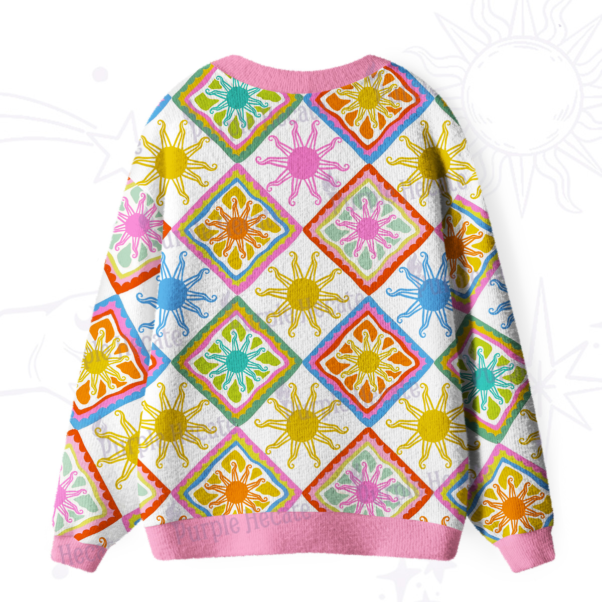 Purplehecate Colorful Sunshine Patchwork Ugly Cardigan Sweaters
