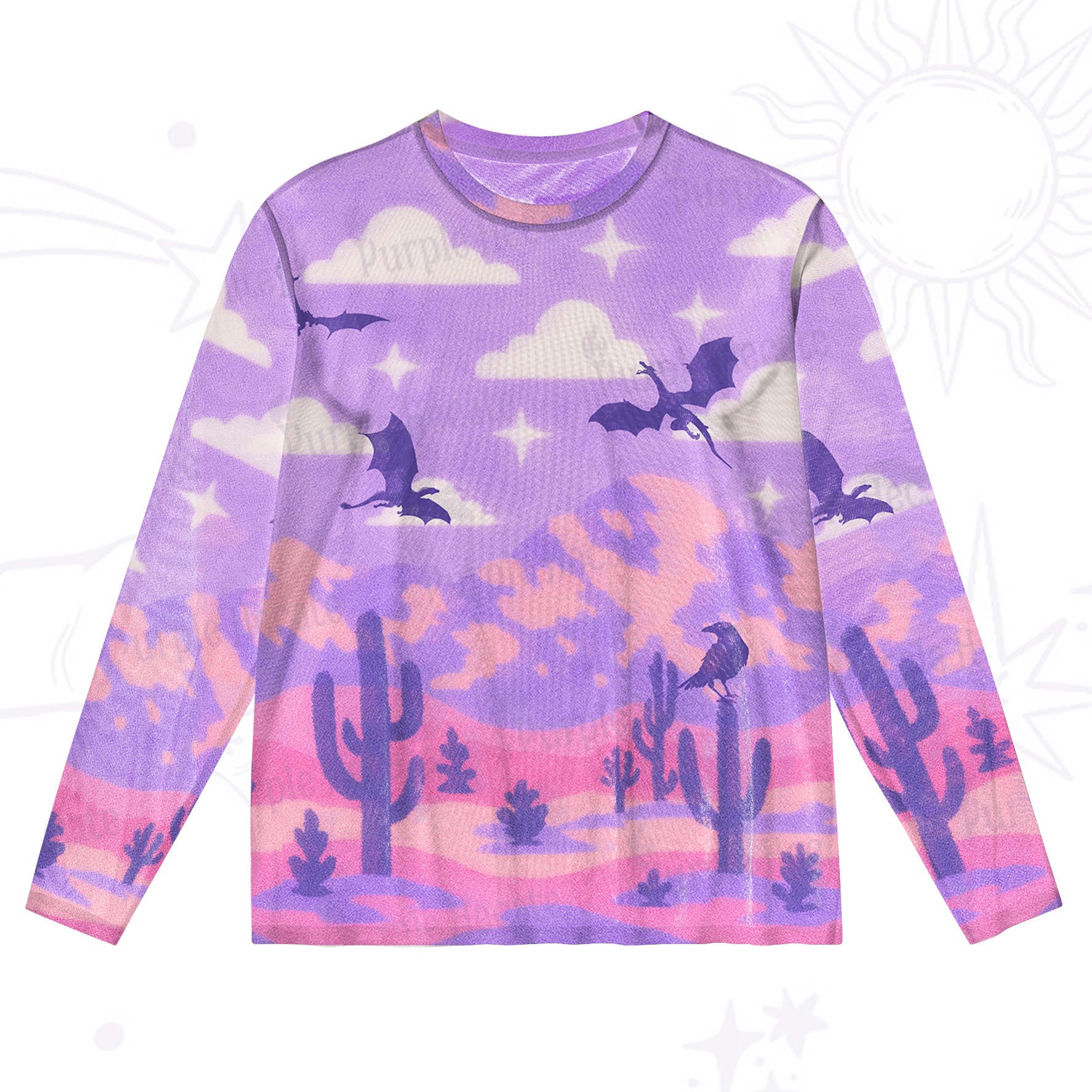 Purplehecate Mystic Desert Dragons Mesh Long Sleeve Top