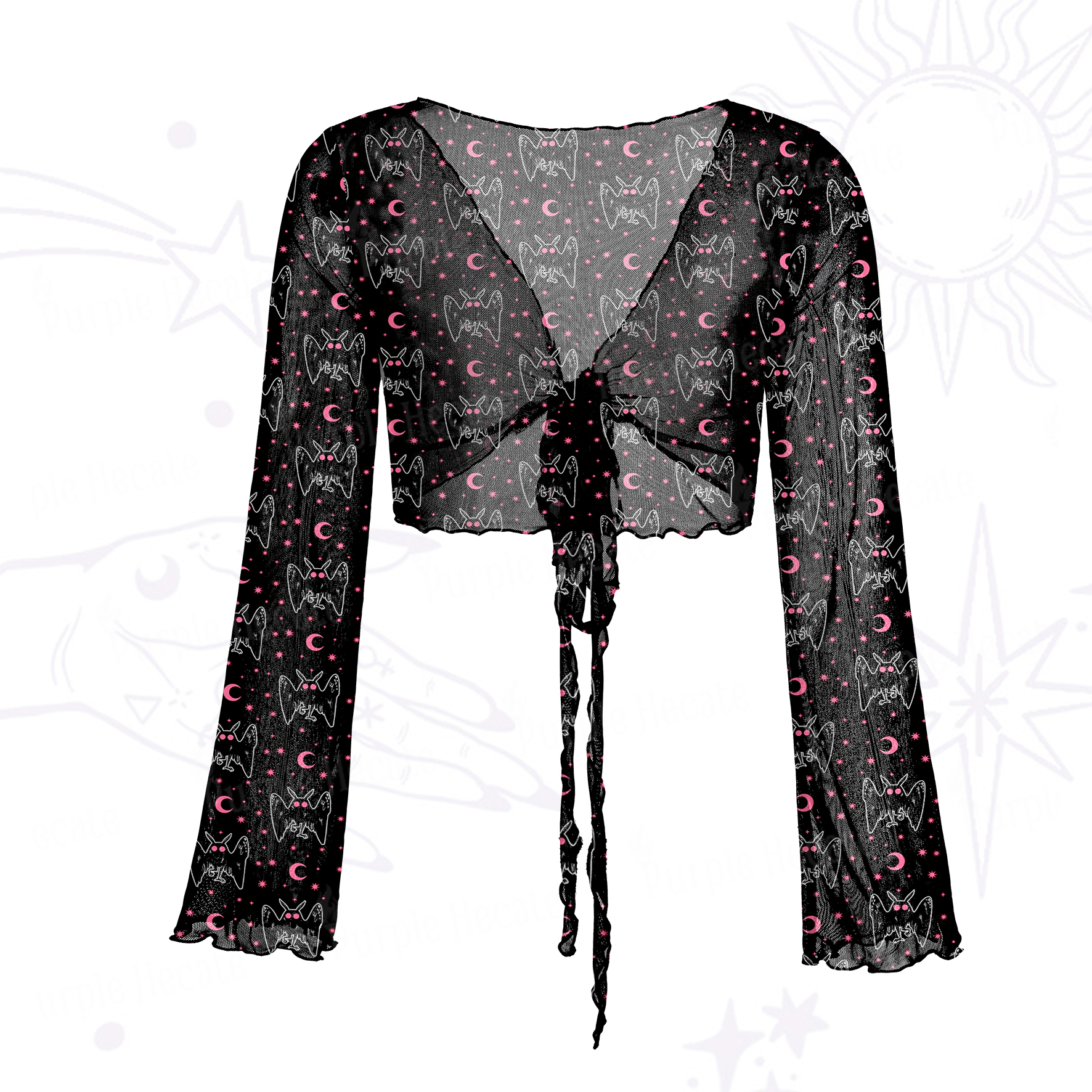 Purplehecate Witchy Mothman Night Mesh Tie Front Top