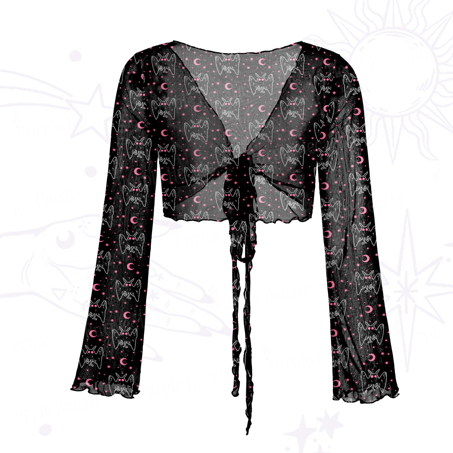 Purplehecate Witchy Mothman Night Mesh Tie Front Top