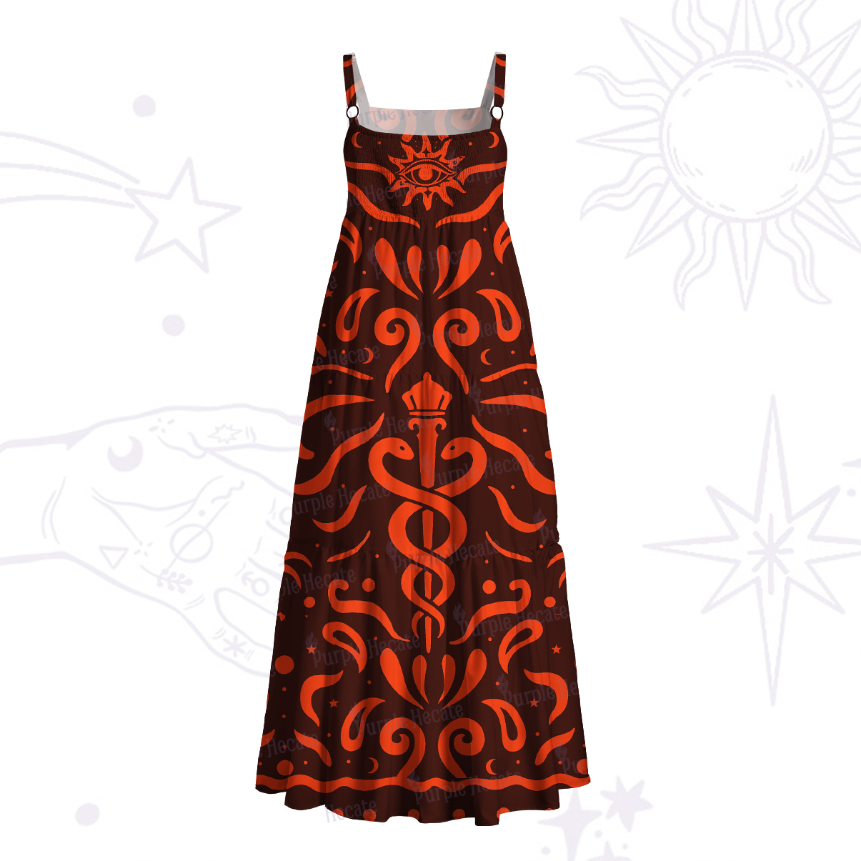 Purplehecate Mystic Serpent Staff Strappy Wide Straps Maxi Dress
