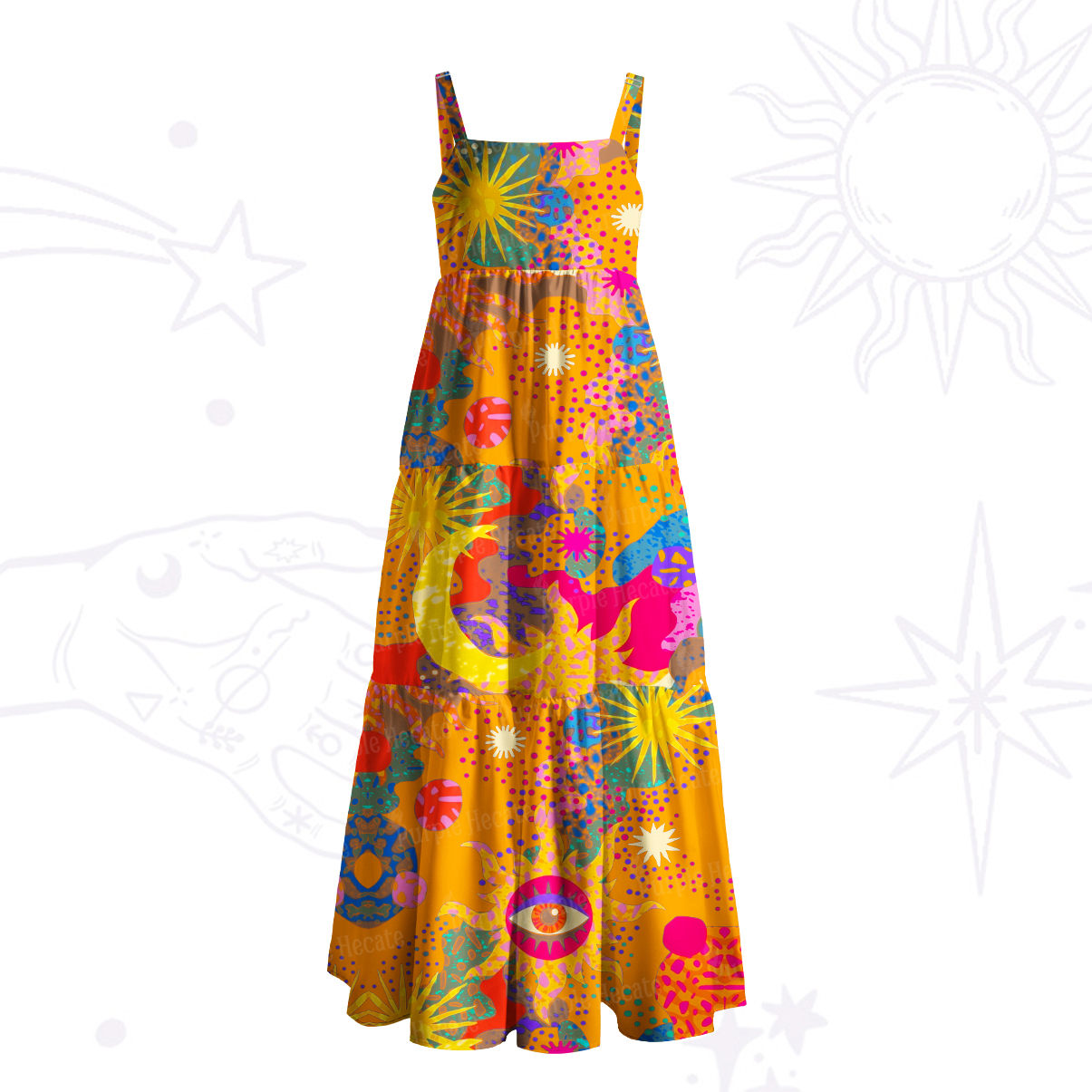 Purplehecate Sun Moon Spirit Dance Wide Straps Maxi Dress