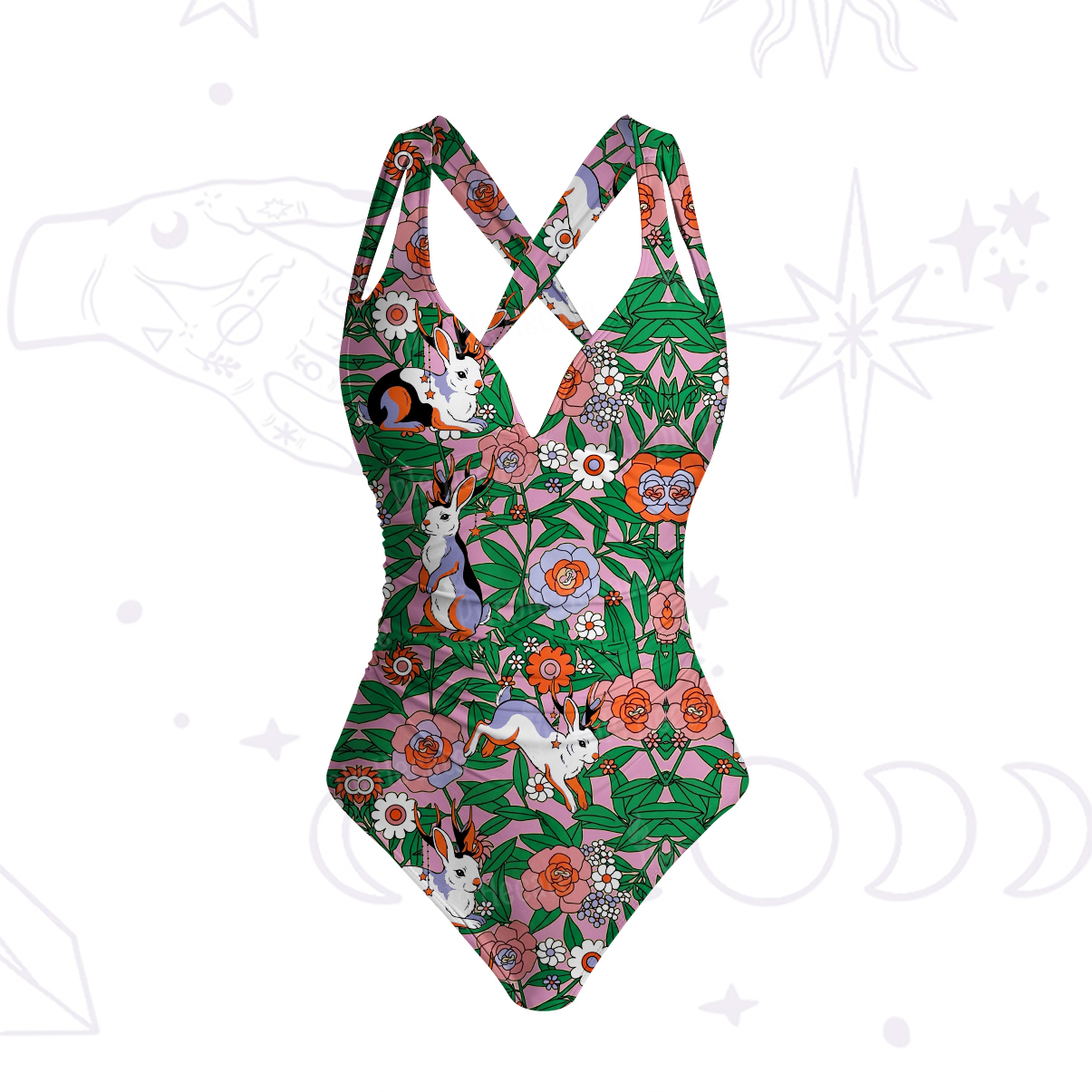 Purplehecate Mystic Blossom Bunny Garden One-Piece Swimsuit