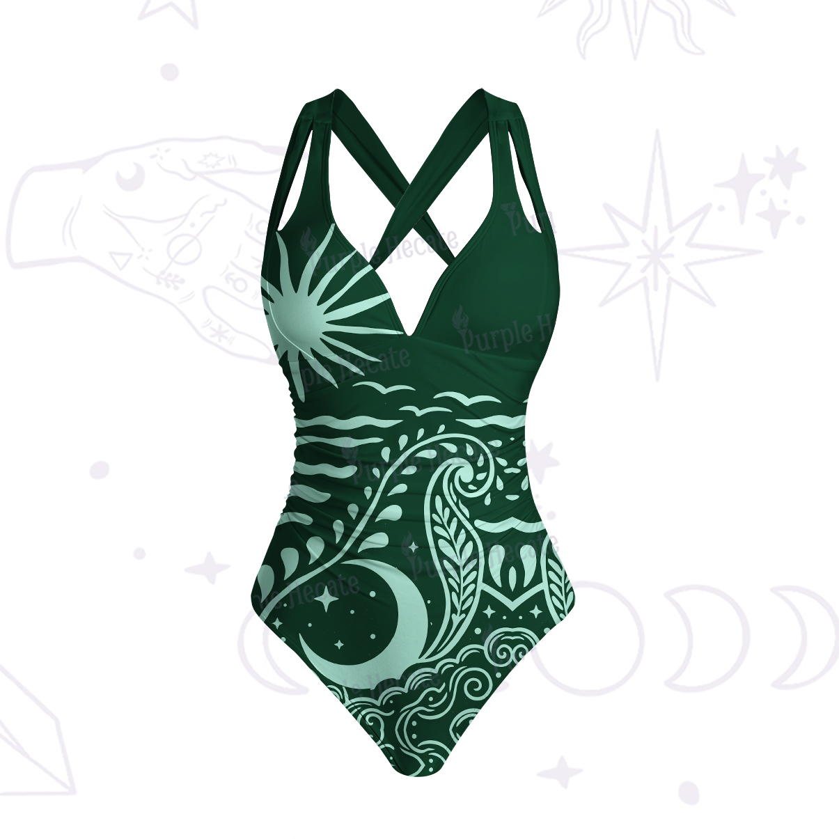 Purplehecate Celestial Sun Moon Waves One-Piece Swimsuit