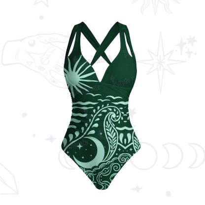 Purplehecate Celestial Sun Moon Waves One-Piece Swimsuit