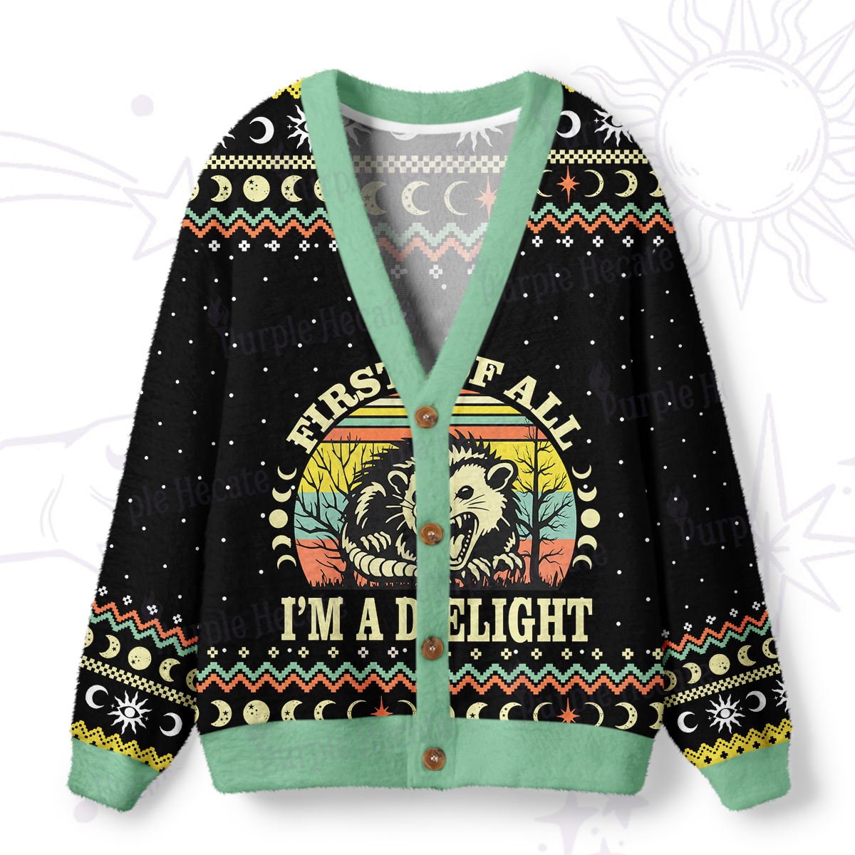 Purplehecate First Of All I'm A Delightful Opossum Ugly Cardigan Sweaters