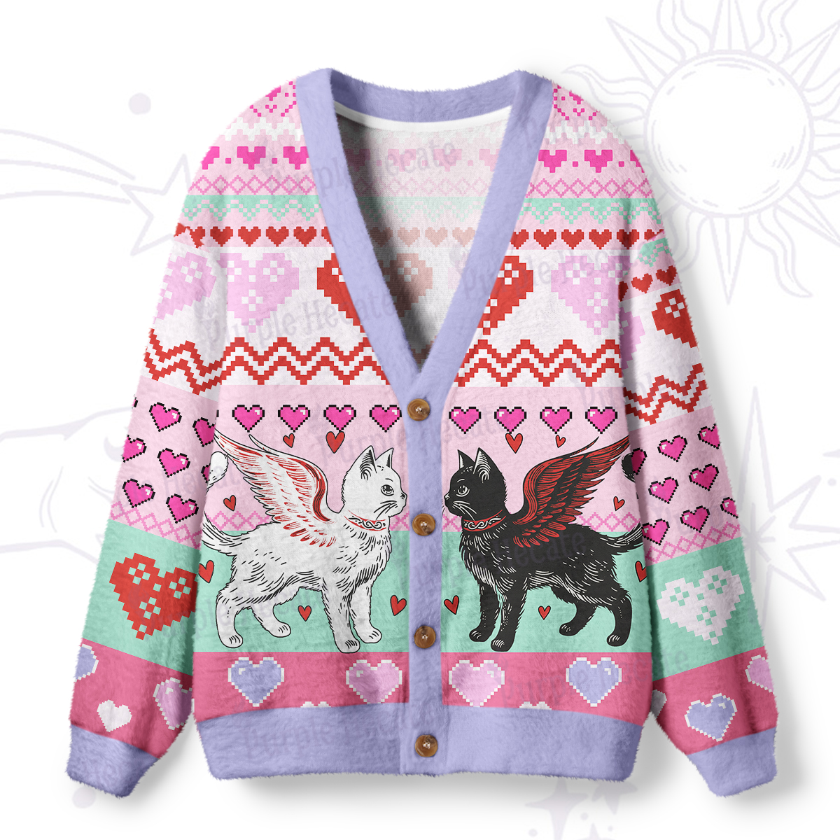 Purplehecate Angel & Demon Cats Ugly Cardigan Sweaters