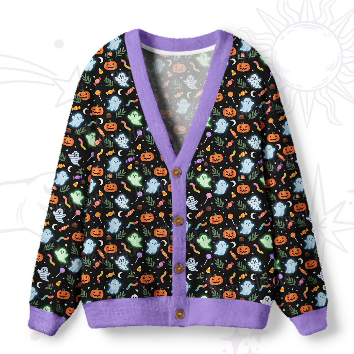 Purplehecate Adorable Ghost Night Parade Halloween Ugly Cardigan Sweaters