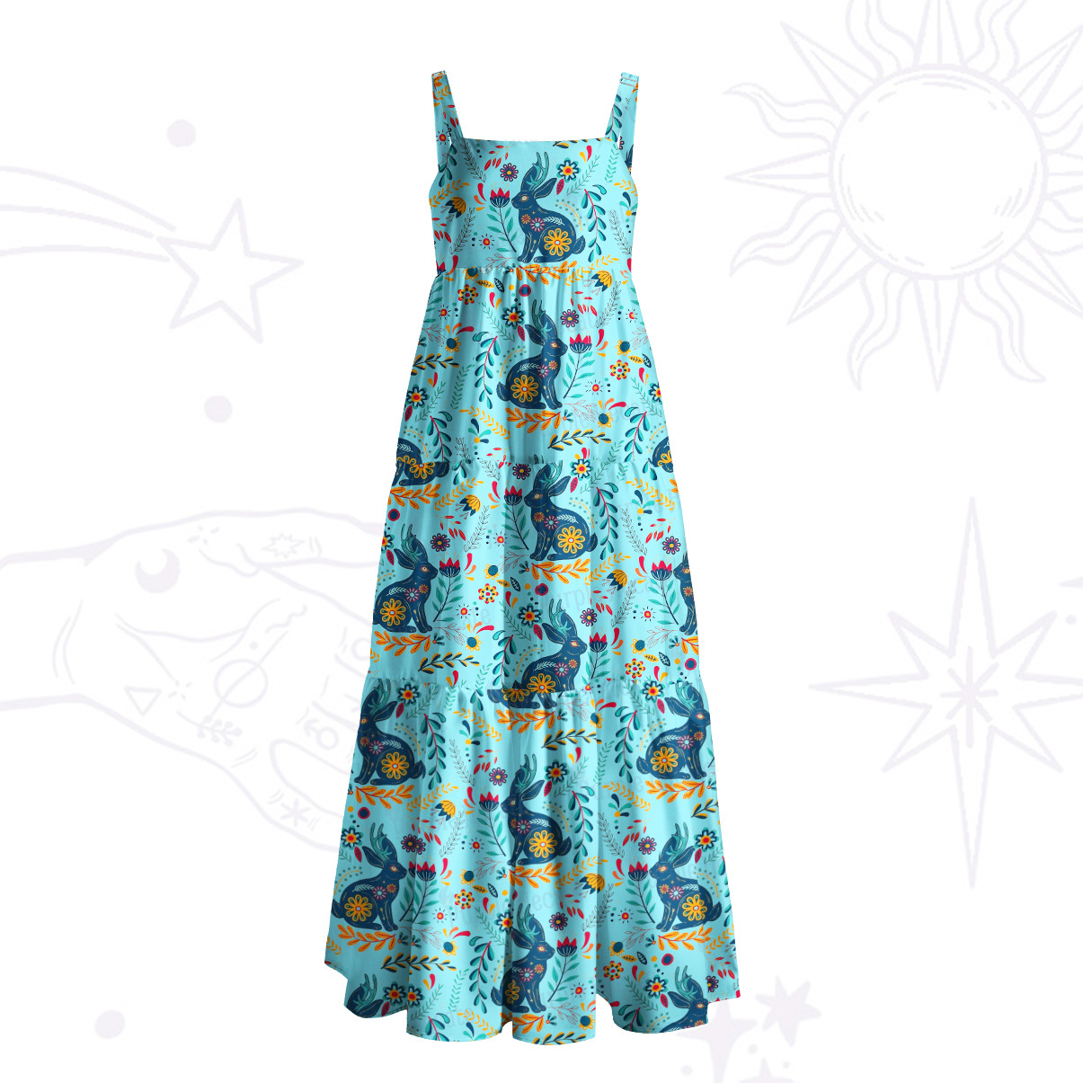 Purplehecate Secret Garden Bunny Wide Straps Maxi Dress
