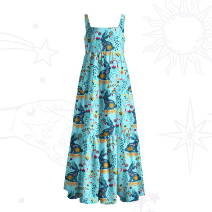 Purplehecate Secret Garden Bunny Wide Straps Maxi Dress