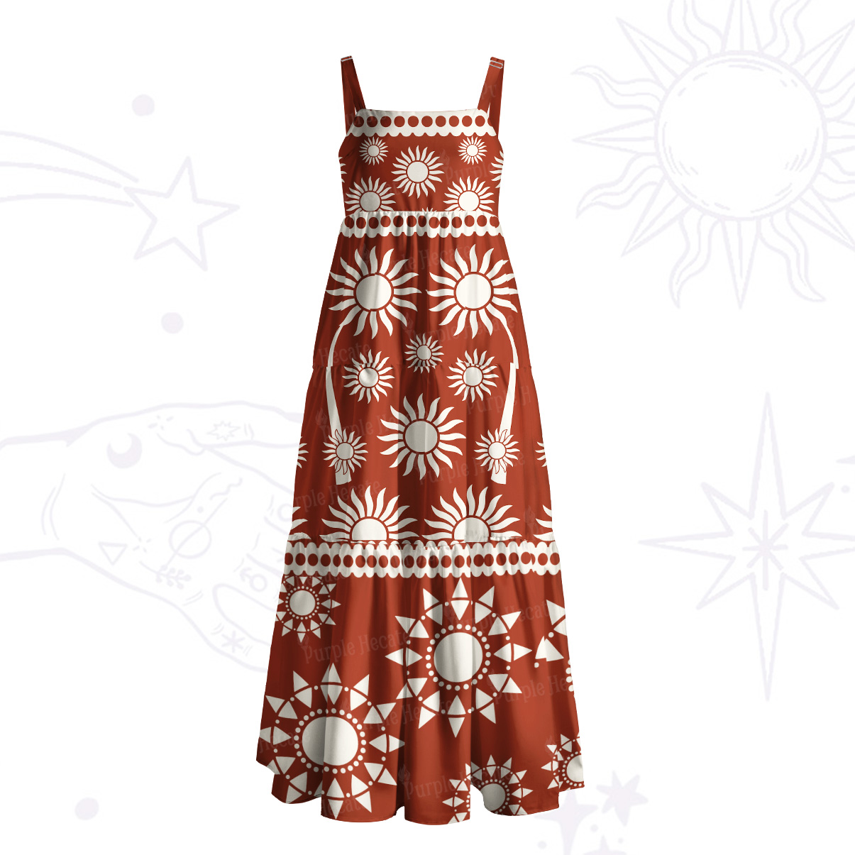 Purplehecate Radiant Solar Medallion Wide Straps Maxi Dress
