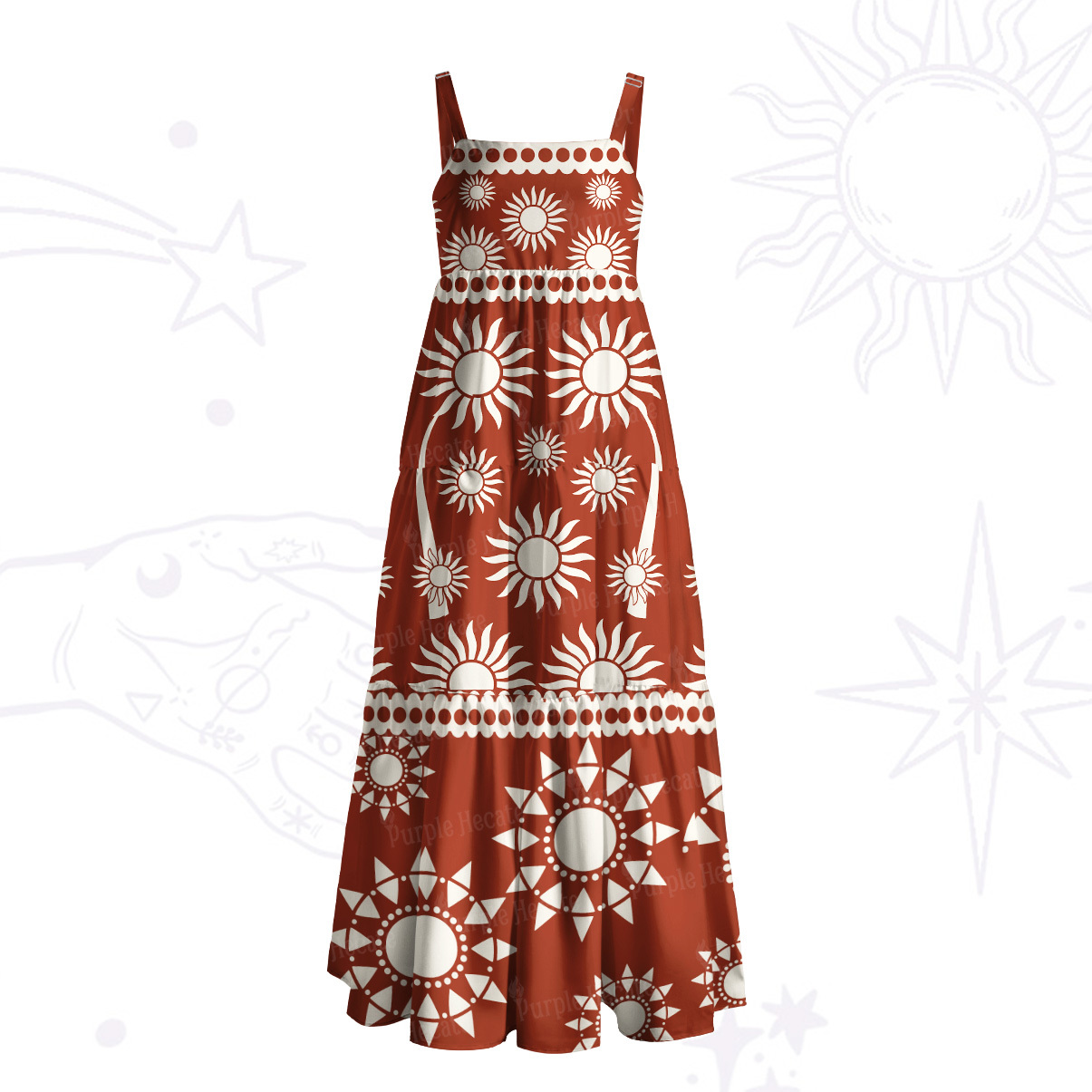 Purplehecate Radiant Solar Medallion Wide Straps Maxi Dress