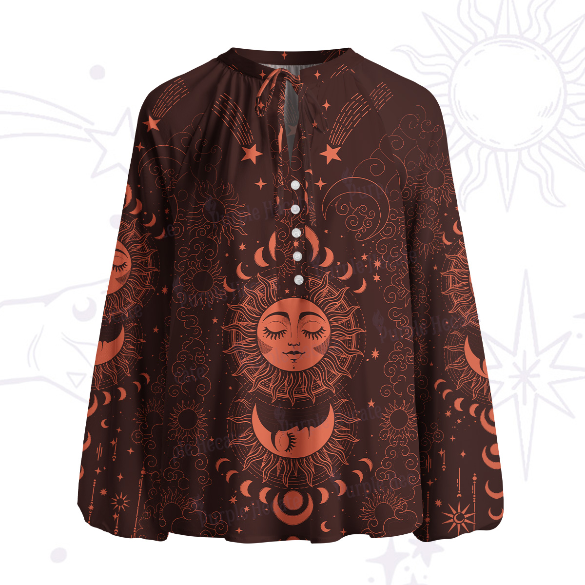 Purplehecate Lunar Eclipse Split Neck Tie Blouse