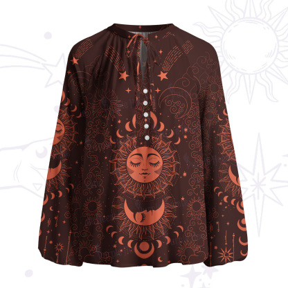 Purplehecate Lunar Eclipse Split Neck Tie Blouse