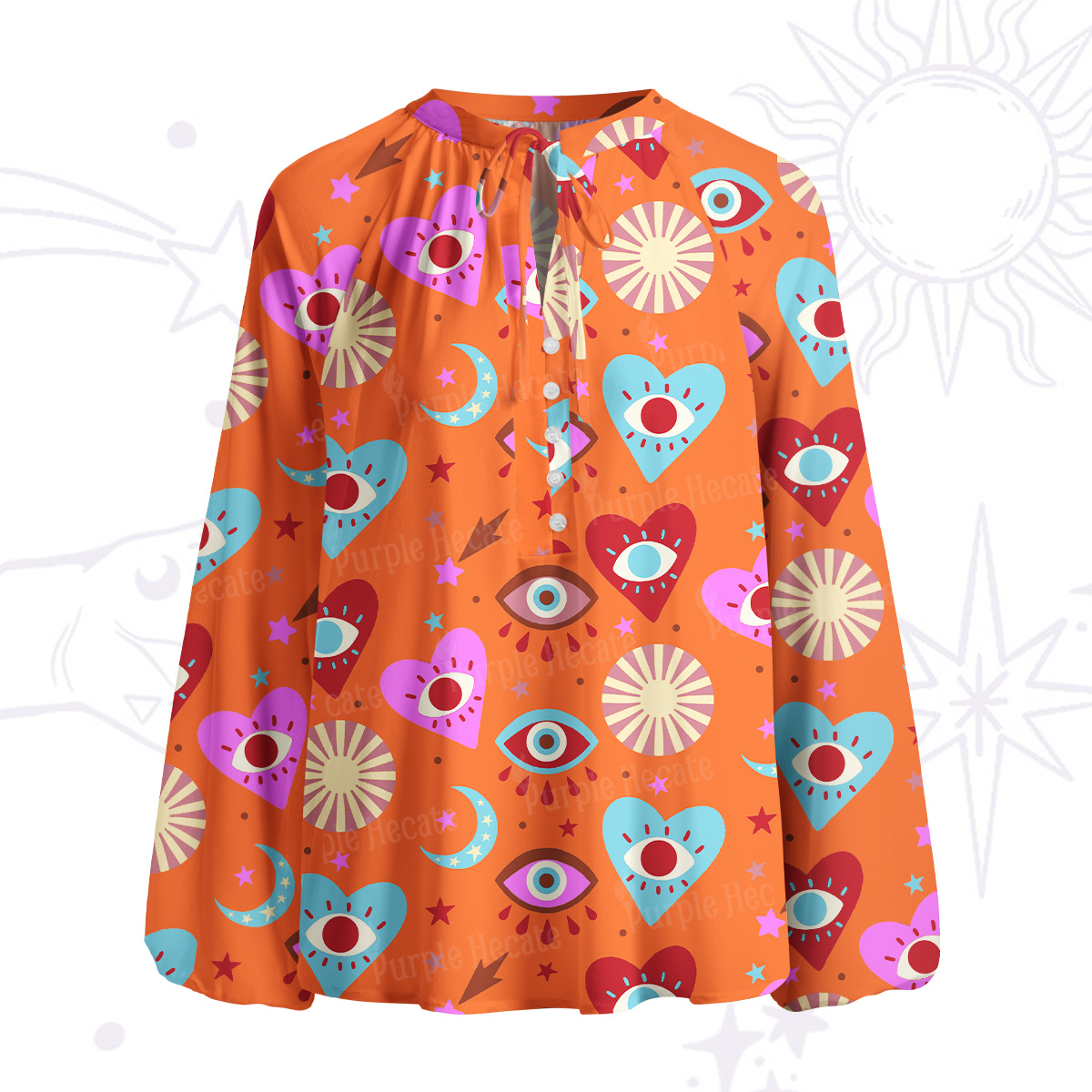 Purplehecate The Enchanted Eye of Love Split Neck Tie Blouse